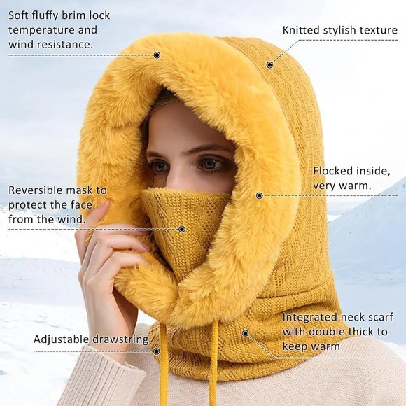 Winter Balaclava Hats Women Warm Thick Fluff Beanie Adult Neck Face Cover Cap - Picture 2 of 7